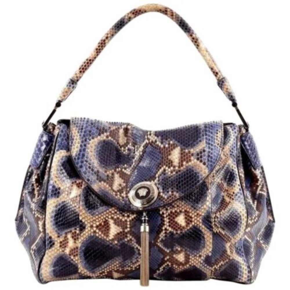 Versace Blue Snakeskin Talia Vanitas Bag New